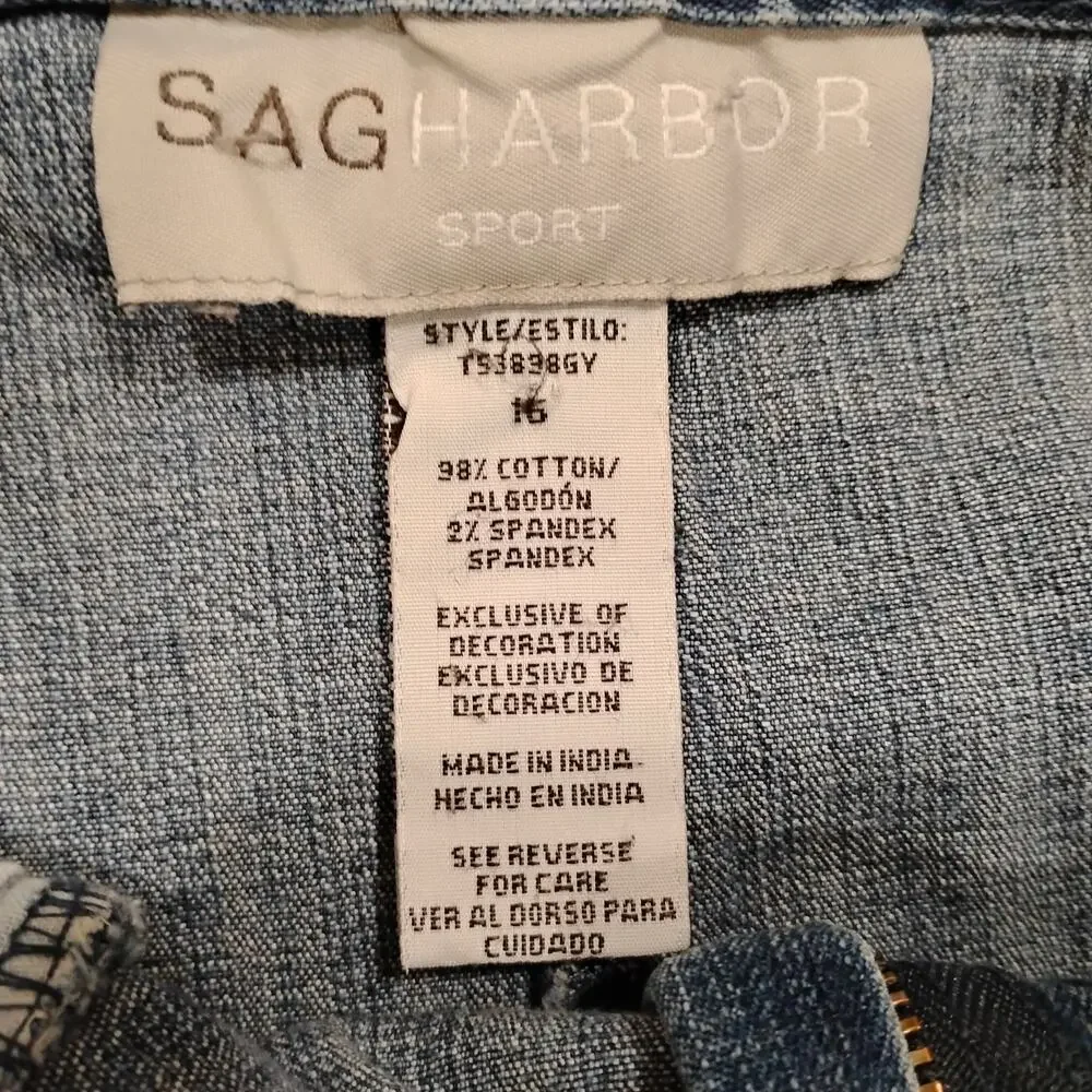 VTG Y2K SagHarbor Sport Women's Sz 16 Jean Denim Pleated Floral Embroider Skirt